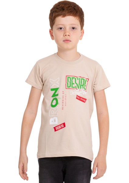 Bej Bronx Baskılı Bisiklet Yaka 5-16 Yaş Tişört 2005-8