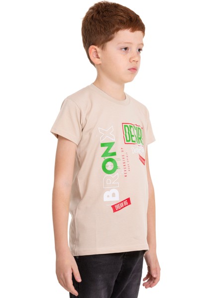 Bej Bronx Baskılı Bisiklet Yaka 5-16 Yaş Tişört 2005-8 modelleri