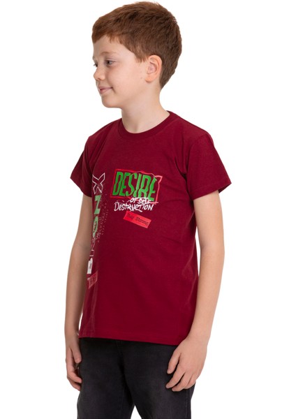 Bordo Bronx Baskılı Bisiklet Yaka 5-16 Yaş Tişört 2005-3 modelleri