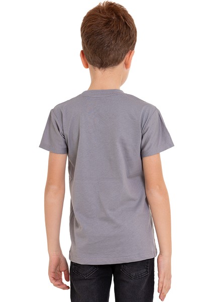 Gri D-Sea Baskılı Bisiklet Yaka 5-16 Yaş Tişört 2004-6 fiyatları