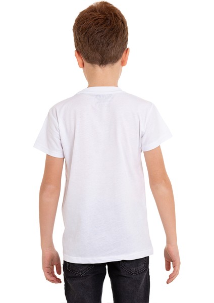 Beyaz D-Sea Baskılı Bisiklet Yaka 5-16 Yaş Tişört 2004-4 fiyatları