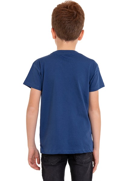 Koyu Mavi D-Sea Baskılı Bisiklet Yaka 5-16 Yaş Tişört 2004-3 fiyatları