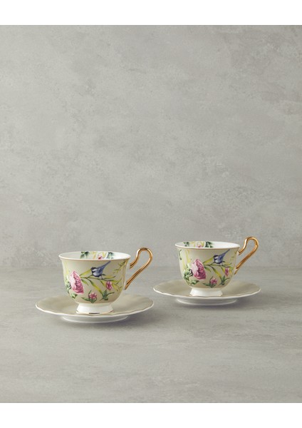 English Home Vanilla New Bone China 4 Parça 2 Kişilik Çay Fincanı Takımı Açık Gri