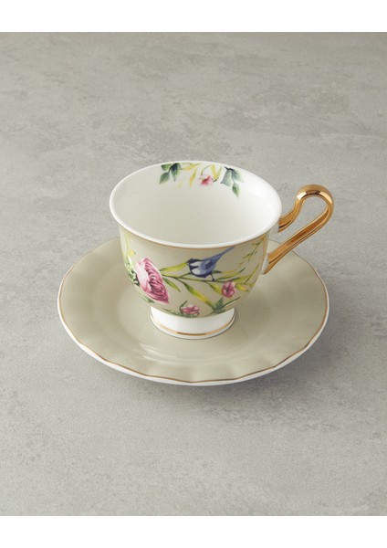 English Home Vanilla New Bone China 4 Parça 2 Kişilik Çay Fincanı Takımı Açık Gri