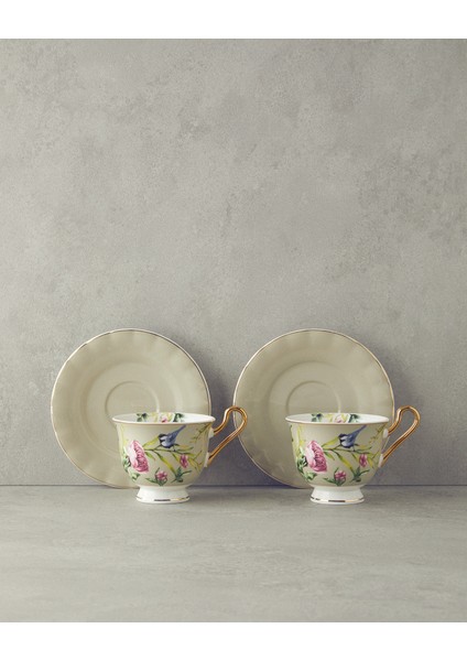 English Home Vanilla New Bone China 4 Parça 2 Kişilik Çay Fincanı Takımı Açık Gri