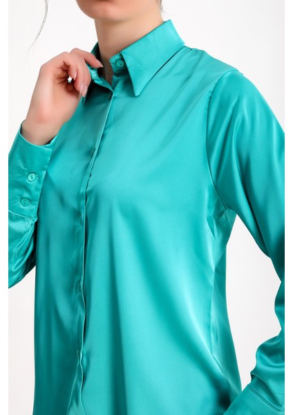 Geniş Manşet Detaylı Uzun Kol Düğme Kapamalı Rahat Kalıp Saten Gömlek indirimleri