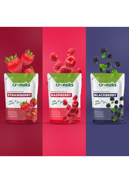 Freeze Dried 3'lü Smoothie Paket Böğürtlen - Ahududu - Çilek