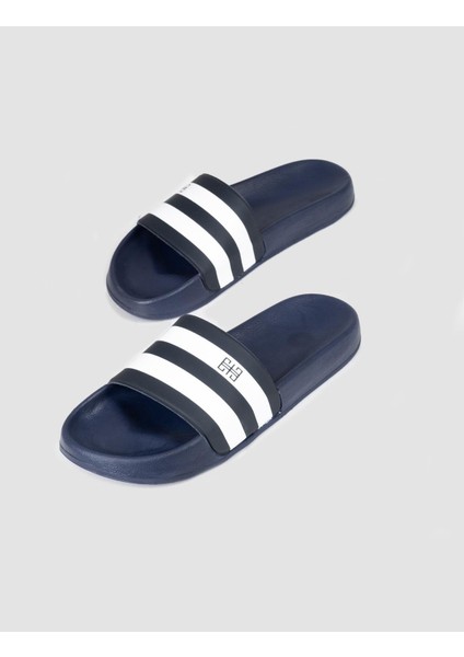Lacivert - Beyaz Kauçuk Tabanlı Erkek Terlik