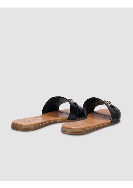 Hakiki Deri Siyah Toka Detaylı Kadın Terlik fırsatları