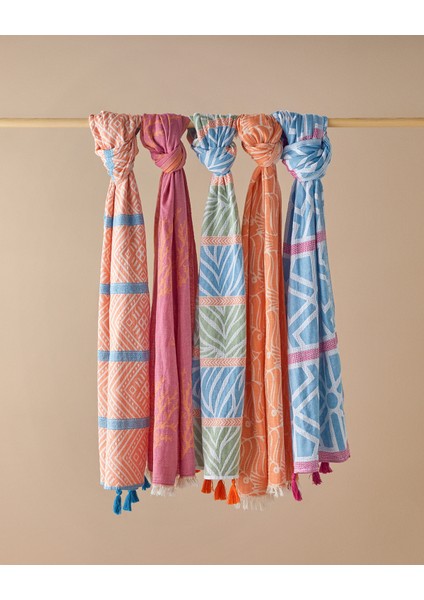 Coral Pamuklu Torba Peştamal Fuşya-Turuncu fırsatları