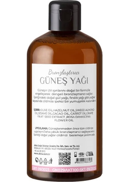 % 100 Doğal Bronzlaştırıcı Güneş Yağı SPF2 250mL fiyatları