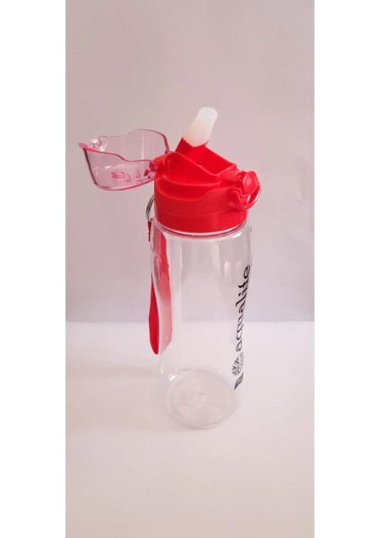 Titiz Tuşlu Otomatik Kapak Matara - Pipetli Suluk - Bpa Free - Şeffaf Matara - Su Matarası