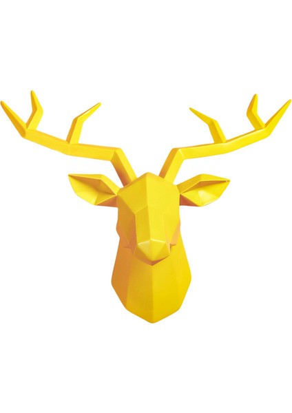 Reçine Geyik Kafası Heykel Duvara Monte Heykeli Figürler Dekorasyon Sarı (Yurt Dışından)