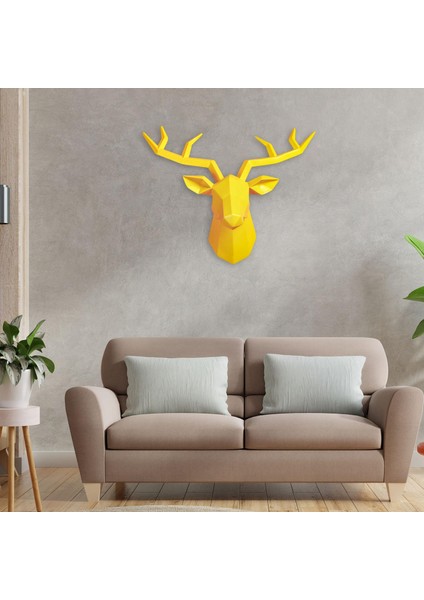 Reçine Geyik Kafası Heykel Duvara Monte Heykeli Figürler Dekorasyon Sarı (Yurt Dışından) modelleri