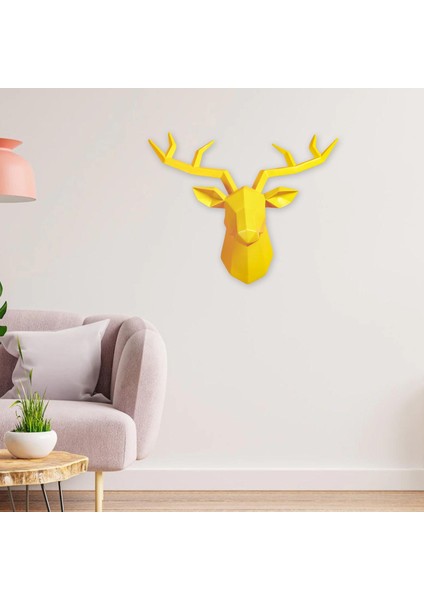 Reçine Geyik Kafası Heykel Duvara Monte Heykeli Figürler Dekorasyon Sarı (Yurt Dışından) indirimleri