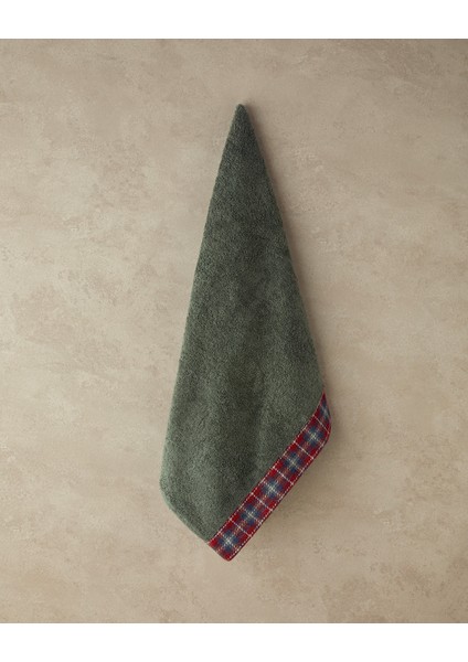 Cozy Plaid Pamuklu Ekose Detaylı Yüz Havlusu Yeşil