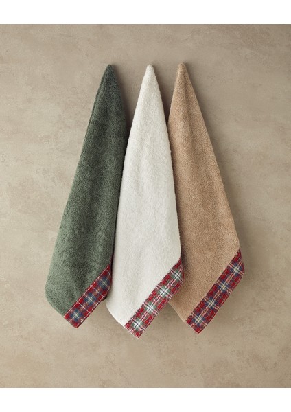 Cozy Plaid Pamuklu Ekose Detaylı Yüz Havlusu Yeşil modelleri