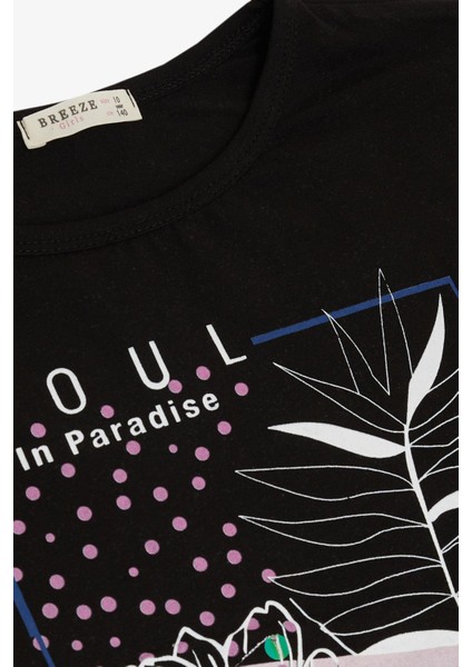 Kız Çocuk Tişört Çiçek Baskılı Pullu 10-16 Yaş, Siyah modelleri