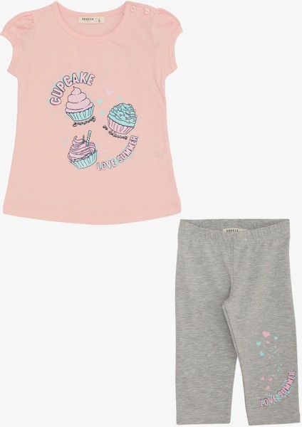 Kız Çocuk Kapri Taytlı Takım Yaz Temalı Cupcake Baskılı 1.5-5 Yaş, Pembe