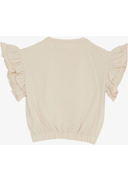 Kız Çocuk Tişört Çiçek Baskılı Kolları Fırfırlı 9-14 Yaş, Bej fiyatları