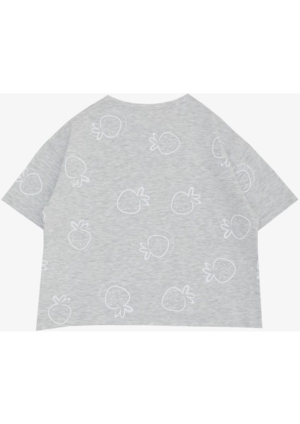 Kız Çocuk Tişört Crop Çilek & Yazı Baskılı 6-12 Yaş, Açık Gri Melanj indirimleri