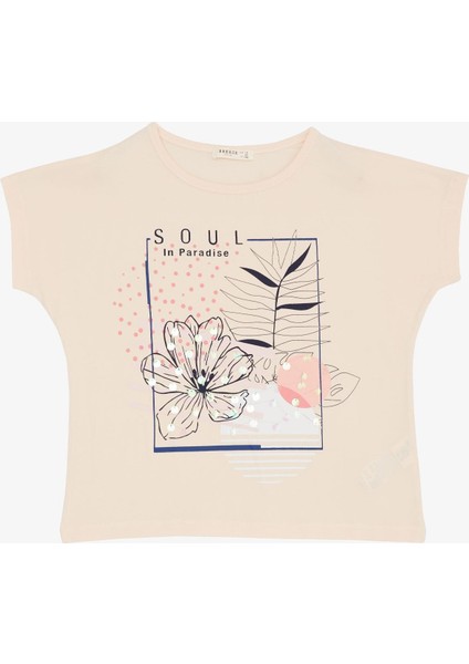 Kız Çocuk Tişört Çiçek Baskılı Pullu 10-16 Yaş, Pudra fiyatları