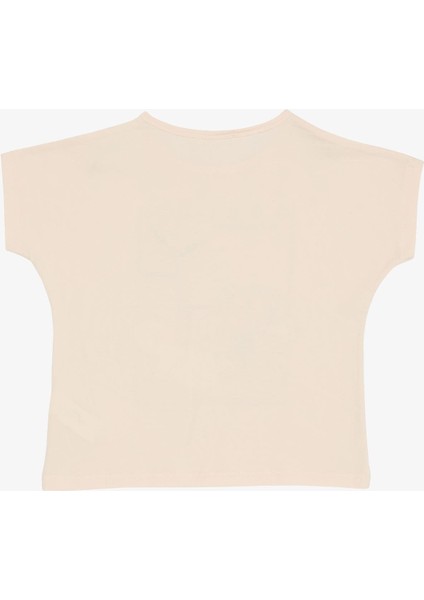 Kız Çocuk Tişört Çiçek Baskılı Pullu 10-16 Yaş, Pudra modelleri