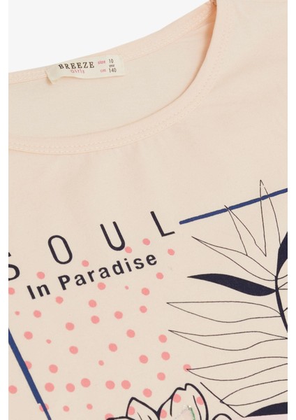 Kız Çocuk Tişört Çiçek Baskılı Pullu 10-16 Yaş, Pudra indirimleri