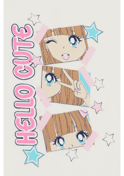 Kız Çocuk Tişört Sevimli Pozlar Veren Kız Baskılı 4-9 Yaş, Ekru fırsatları