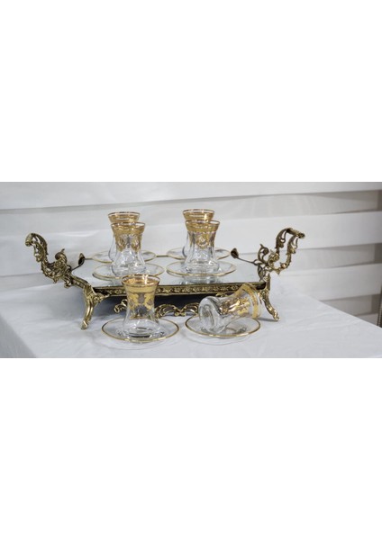 Alegro Gold-Gümüş Çay Bardağı + Çay Tabağı 6'lı