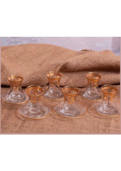 Alegro Gold-Gümüş Çay Bardağı + Çay Tabağı 6'lı