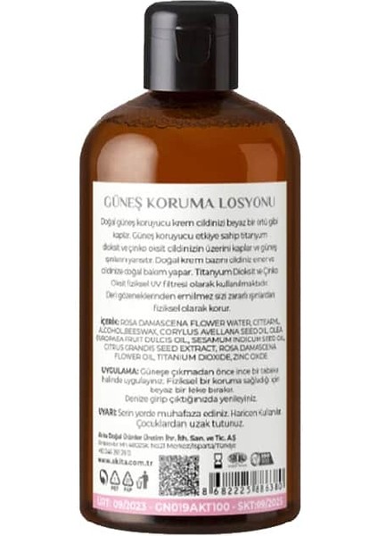 % 100 Doğal Yüksek Koruma Güneş Losyonu SPF40 Gül 250mL