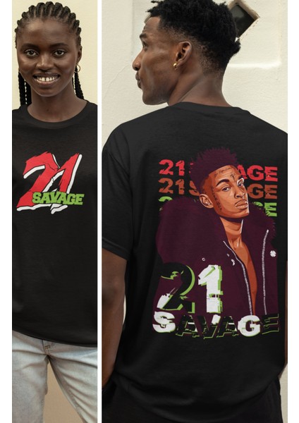 Renkli 21 Savage Sırt Baskılı T-Shirt, Rap Müzik Tişört