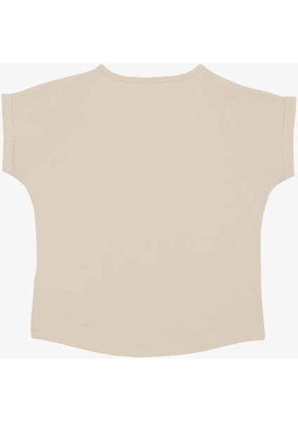 Kız Çocuk Tişört Çiçek & Yazı Baskılı Pullu 9-14 Yaş, Bej fiyatları