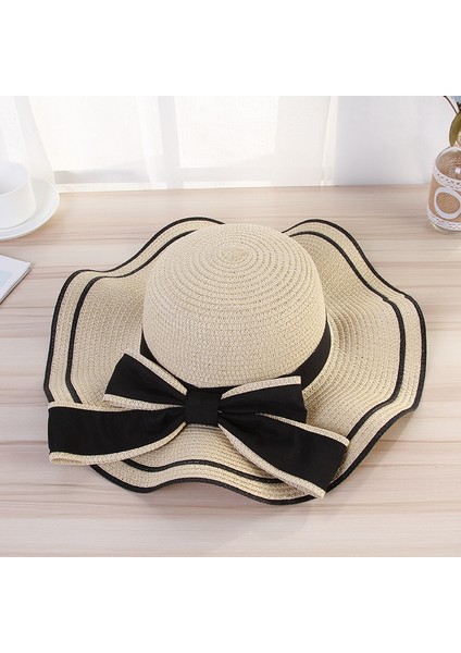 Yaz Büyük Kenarlı Şapka Dalgalı Yay Yay Hasır Şapka (Yurt Dışından)