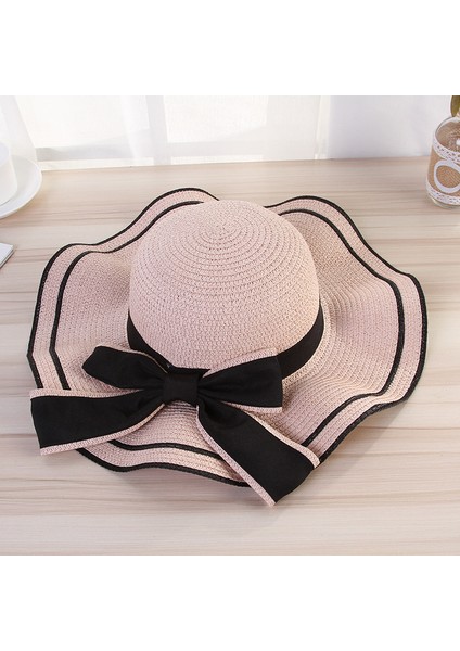 Yaz Büyük Kenarlı Şapka Dalgalı Yay Yay Hasır Şapka (Yurt Dışından)