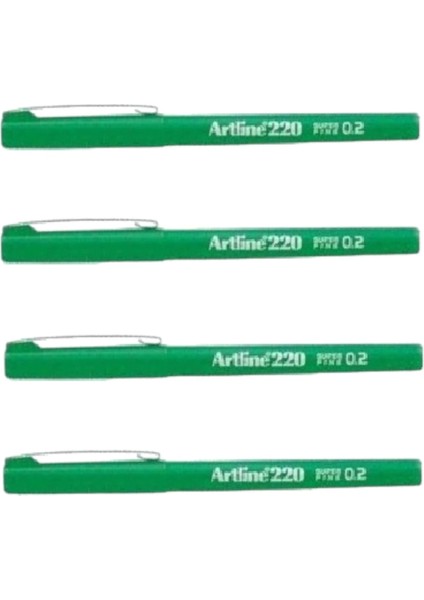 220N Super Fine Ince Keçe Uçlu Yazı Kalemi 0.2 mm Sarı Yeşil 4 Adet