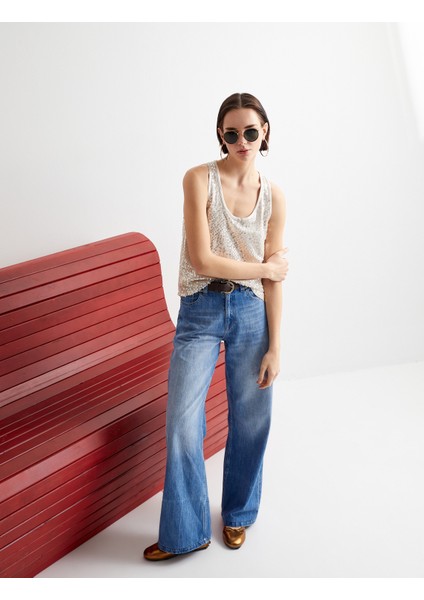 Geniş Paça Kot Pantolon Standart Bel Cepli - Bianca Wide Leg Jeans fiyatları