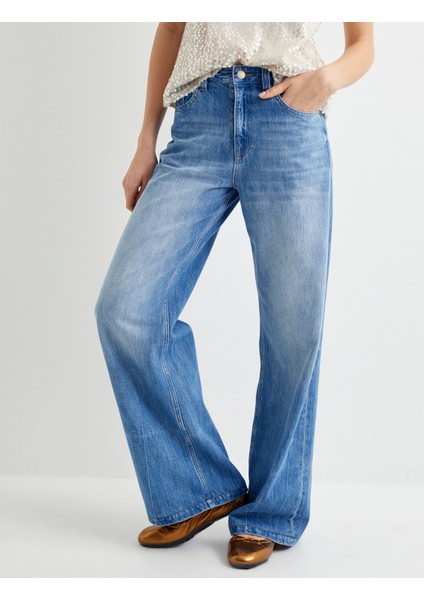 Geniş Paça Kot Pantolon Standart Bel Cepli - Bianca Wide Leg Jeans modelleri