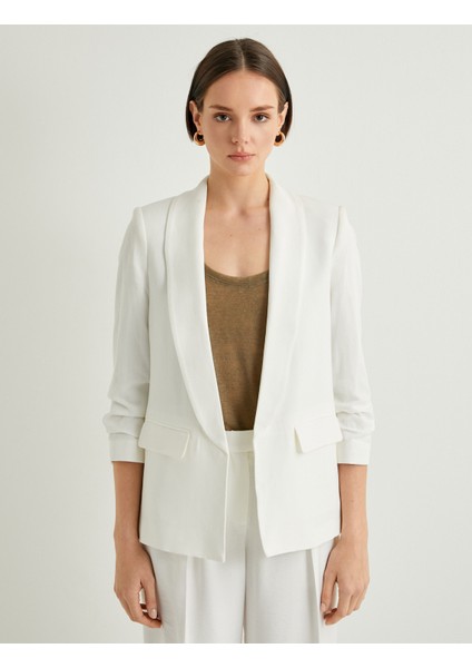 Blazer Ceket Drapeli Kollu Cepli Viskon Keten Karışımlı Standart Kesim modelleri