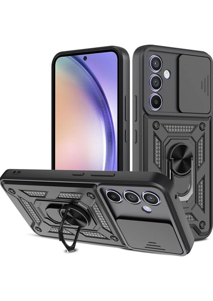 Galaxy A34 Kılıf Standlı Manyetik Yüzüklü Kamera Sürgülü Ultra Koruma Tank Zırh Kapak