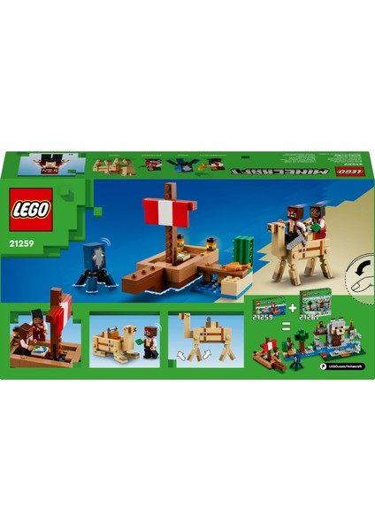 LEGO® Minecraft™ Korsan Gemisi Yolculuğu 21259 - 8 Yaş ve Üzeri Macera Oyunları Seven Çocuklar İçin Korsan, Mürekkep Balığı ve Deve içeren Yaratıcı Oyuncak Yapım Seti (166 Parça)