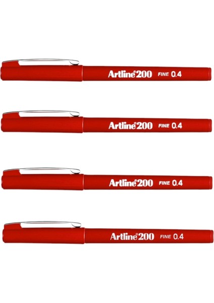 200N Fine Writing Pen Dark Red 4 Adet