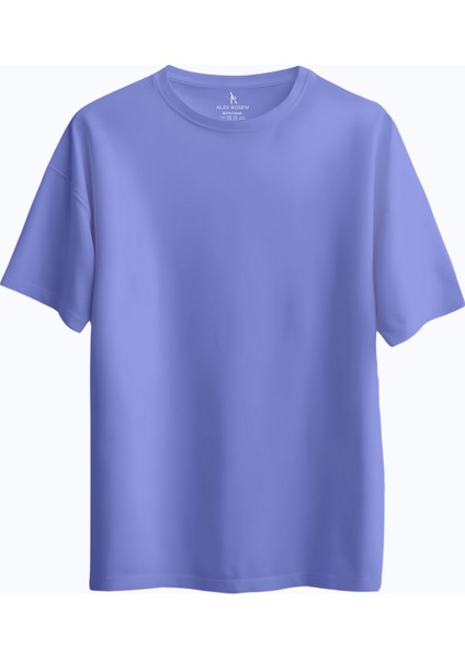 100% Pamuk Suprem Oversize Baskısız Bisiklet Yaka Mavi T-Shirt