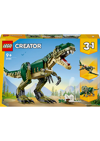 Creator 3#ü 1 Arada T. rex 31151 # 9 Yaş ve Üzeri İçin Triceratops veya Pterodactyl İçeren Yaratıcı Dinozor Modeli Yapım Seti (626 Parça)