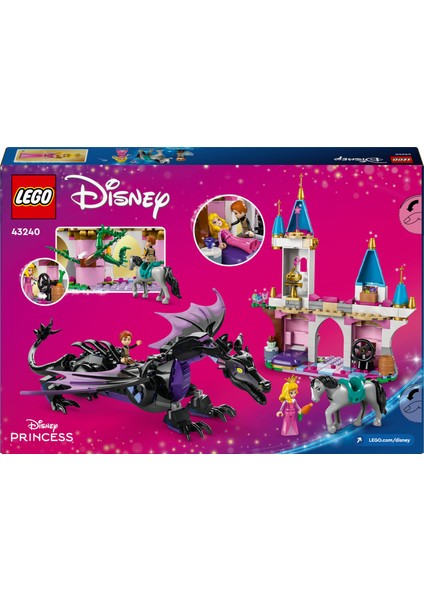 ® | Disney Princess Malefiz'in Ejderha Formu 43240 - 7 Yaş ve Üzeri Uyuyan Güzel Hayranları için Yaratıcı Oyuncak Yapım Seti (583 Parça)