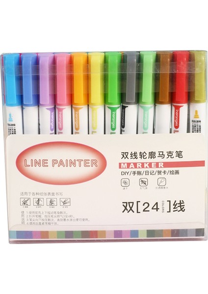 24 Renkli Çift Çizgi Boyama Marker Anahat Boyası (Yurt Dışından)