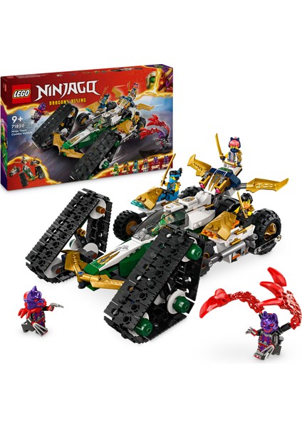 NINJAGO® Ninja Ekibi Kombo Araç 71820 # 9 Yaş ve Üzeri İçin Planör, Yarış Arabası ve 2 Motosiklet İçeren 4#ü 1 Arada Yaratıcı Oyuncak Yapım Seti (576 Parça)