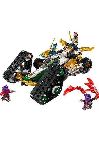 NINJAGO® Ninja Ekibi Kombo Araç 71820 # 9 Yaş ve Üzeri İçin Planör, Yarış Arabası ve 2 Motosiklet İçeren 4#ü 1 Arada Yaratıcı Oyuncak Yapım Seti (576 Parça)