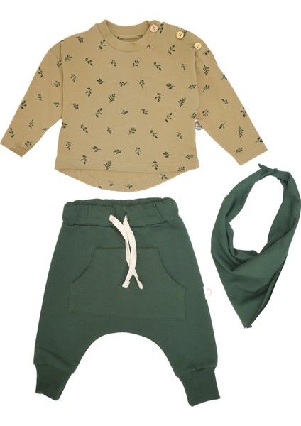 Bebek Doğal Kumaş Kanguru Model Cepli 3 Parça Set